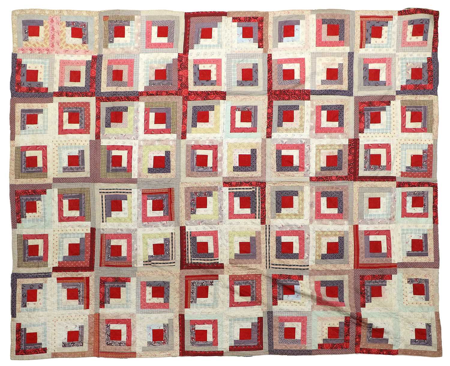 Lot 2121 - A Large 19th Century Log Cabin Block Cotton...