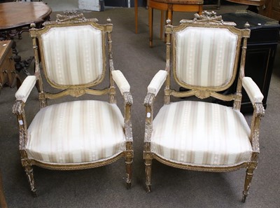 Lot 1167 - A Pair of French Giltwood Armchairs, 19th...