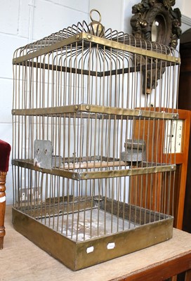 Lot 1103 - A Brass Square Section Bird Cage