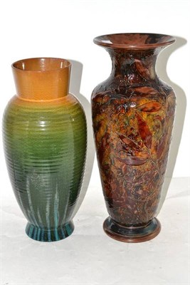 Lot 236 - A Linthorpe pottery vase, design by Christopher Dresser, shape No. 477, (restored rim) and a...