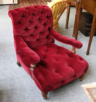 Lot 1296 - A Victorian Red Velvet Open Armchair, with...