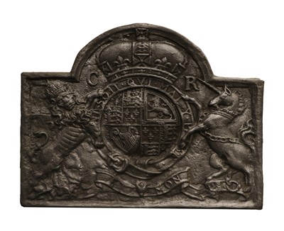 Lot 541 - A Charles II Style Cast Iron Fire Back, with...