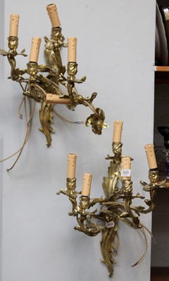 Lot 1225 - A Pair of Gilt Metal Five-Light Wall Sconces,...