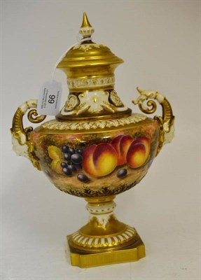 Lot 99 - A Royal Worcester Porcelain Urn Shaped Vase and Cover, 20th century, painted by M Morris, the domed