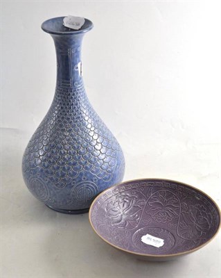 Lot 272 - An Ault pottery vase with incised decoration and a Chinese flared bowl with floral decoration,...