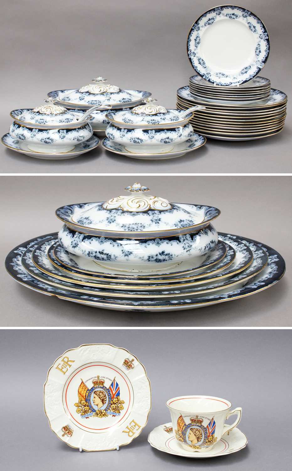 Lot 246 - Victorian Albion Pottery Blue and White Dinner...