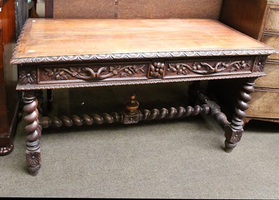 Lot 1183 - A Victorian Carved Oak Table, the rectangular...