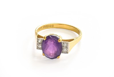Lot 7 - An 18 Carat Gold Amethyst and Diamond Ring,...