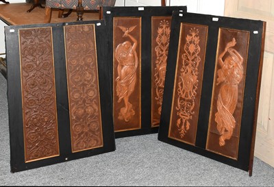 Lot 1250 - A Group of Six Embossed Leather Panels,...