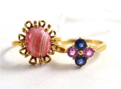 Lot 282 - A 9ct gold dress ring and another set with a pink banded stone