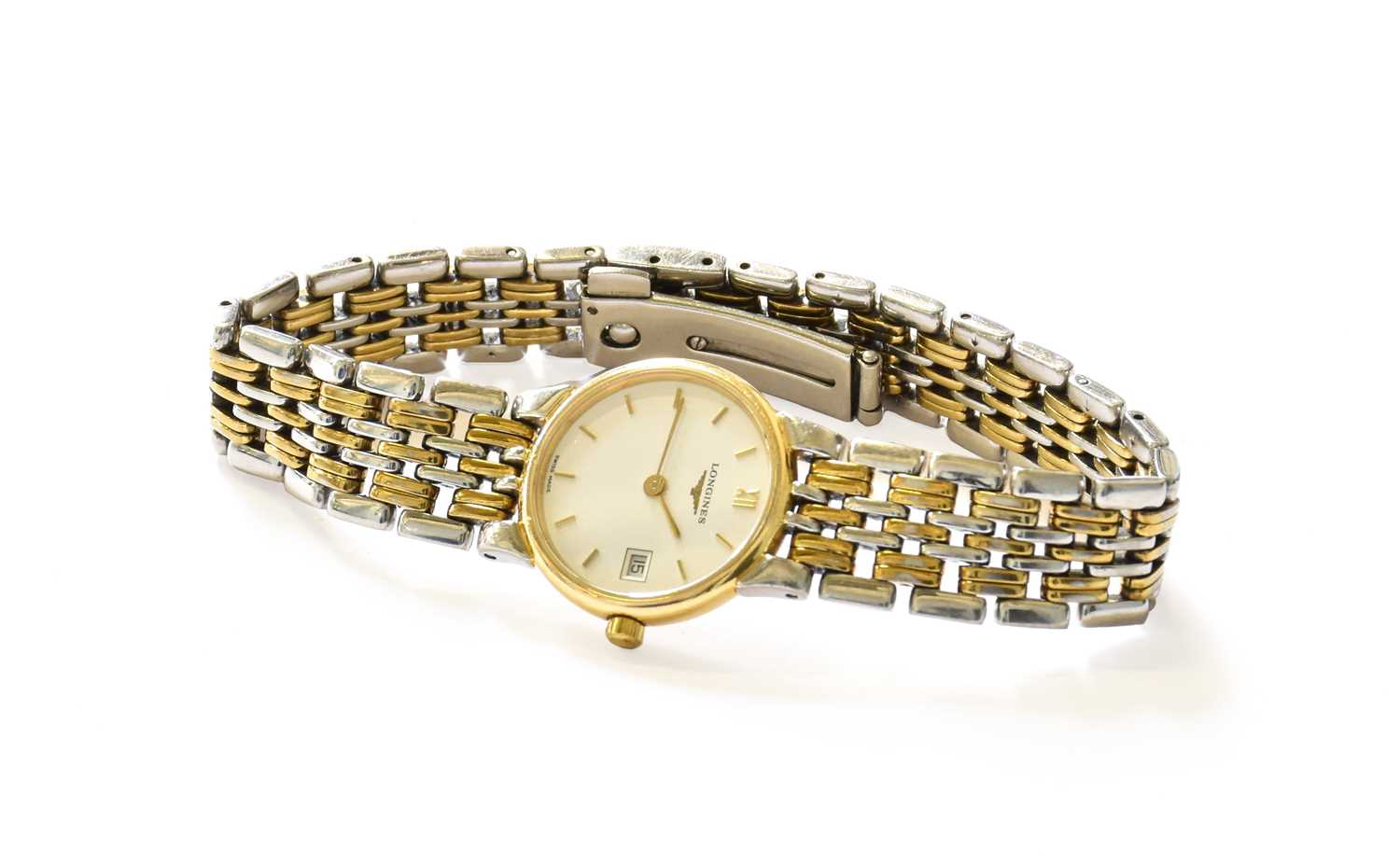 Lot 199 - A Ladys Bi-Metal Longines Wristwatch, with...