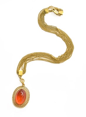 Lot 44 - An Orange Glass Pendant on Chain, pendant...