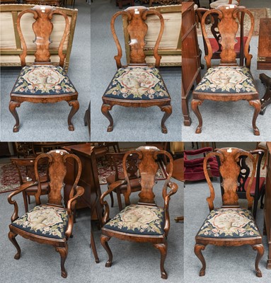 Lot 1288 - A Set of Six Queen Anne Style Figured Walnut...