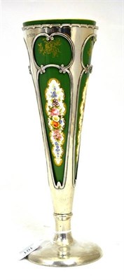 Lot 101 - A Silver Mounted Royal Worcester Porcelain Conical Vase, the porcelain 1907, the silver 1908,...