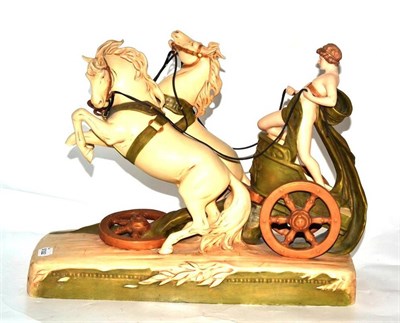 Lot 102 - A Royal Dux Bisque Porcelain Figure Group, early 20th century, as a charioteer and two horses...