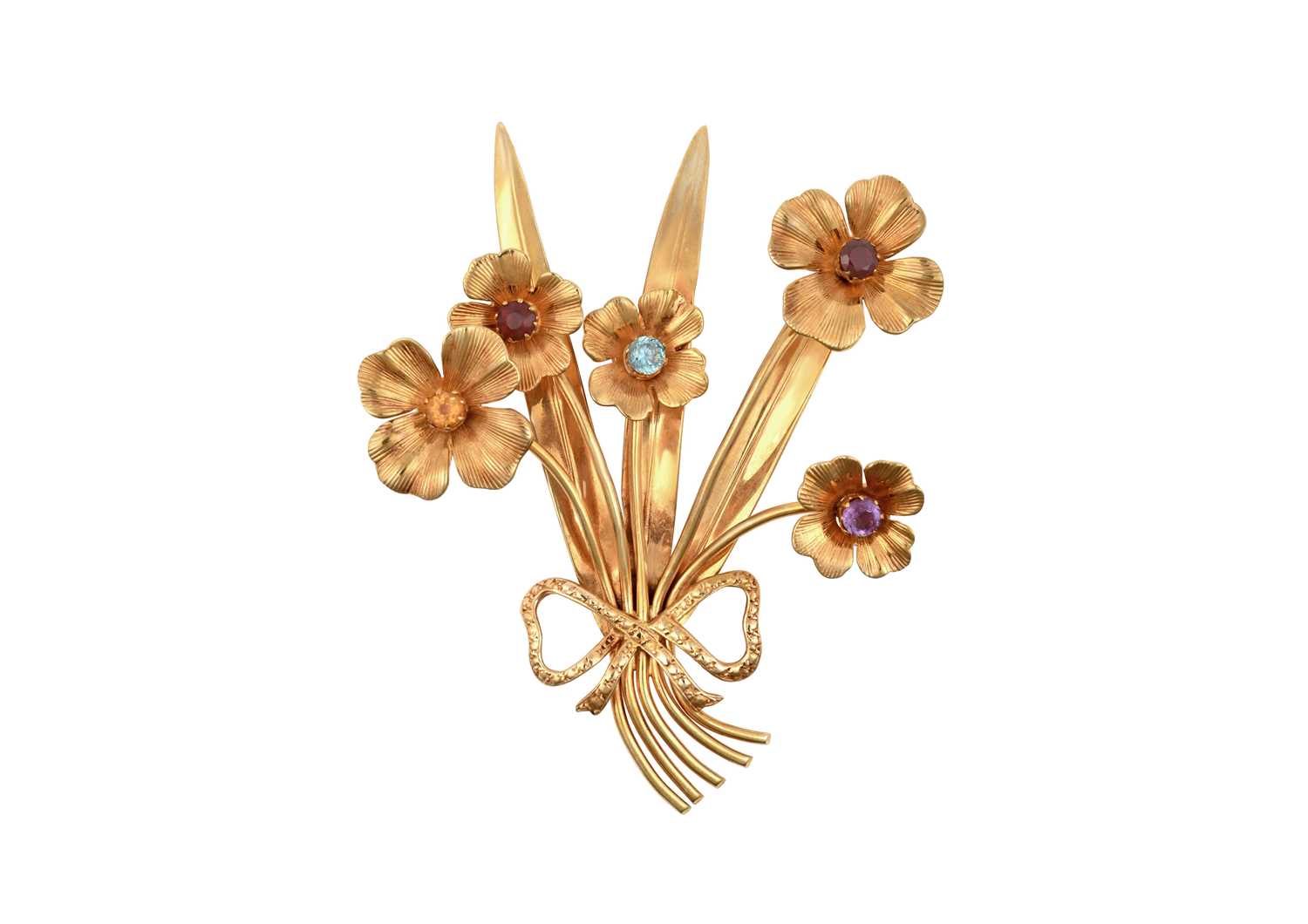 Lot 2039 - A 9 Carat Gold Multi-Gem Set Brooch...