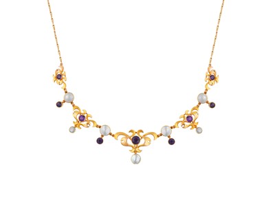 Lot 2112 - An Amethyst and Mother-of-Pearl Necklace five...
