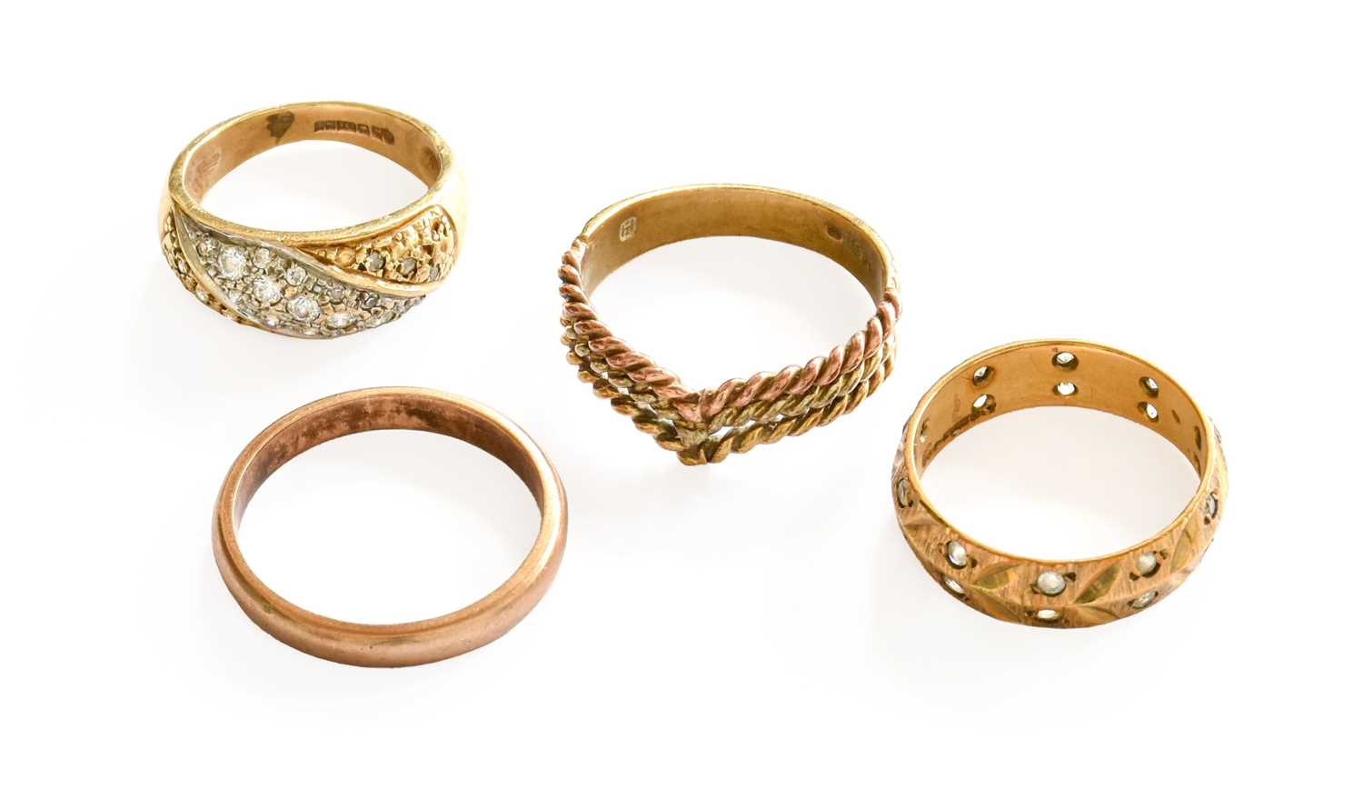 Lot 76 - Four 9 Carat Gold Rings, of varying sizes and...