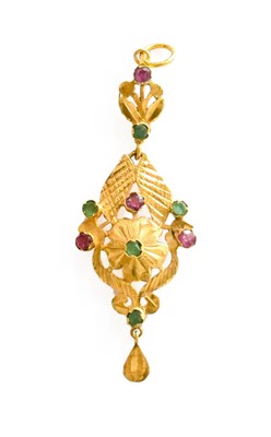 Lot 64 - An Emerald and Ruby Pendant, length 6.5cm