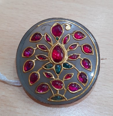 Lot 2097 - An Indian Multi-Gem Set Brooch the round...