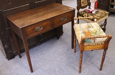 Lot 1131 - A Georgian Oak Side Table and Piano Stool (2)