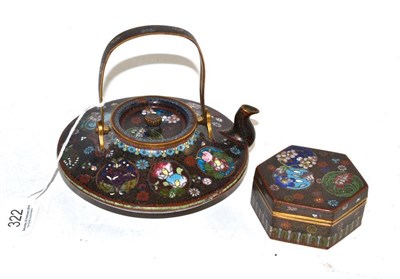 Lot 322 - A Japanese cloisonne teapot with looped handle and a circular cover, Meji period and a Japanese...