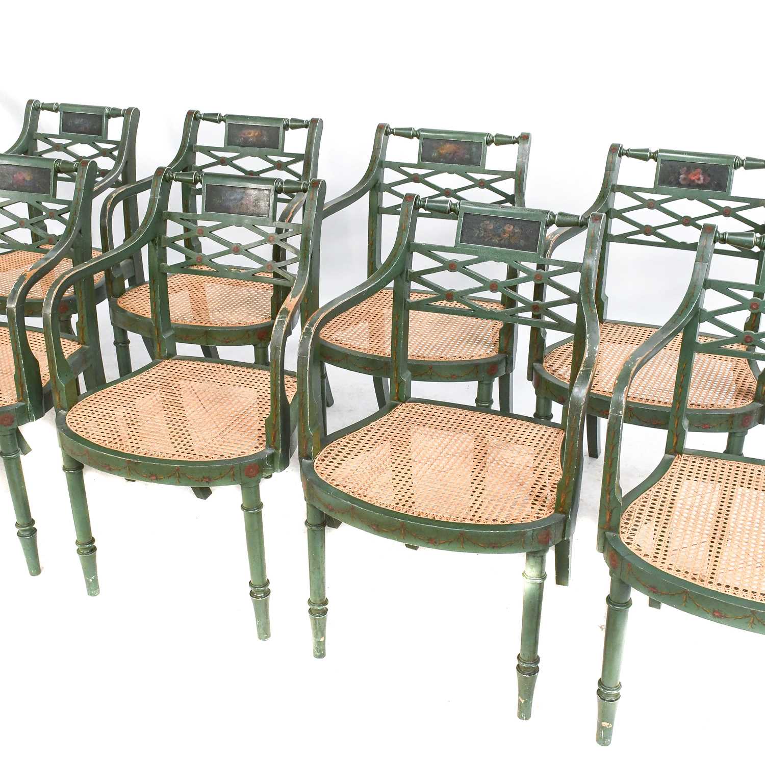 Lot 903 - A Set of Eight Regency Style Green Painted and...