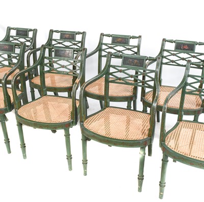 Lot 380 - A Set of Eight Regency-Style Green Painted and...