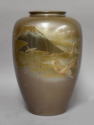 Lot 166 - A Japanese Mixed Metals Ovoid Vase, Meiji...