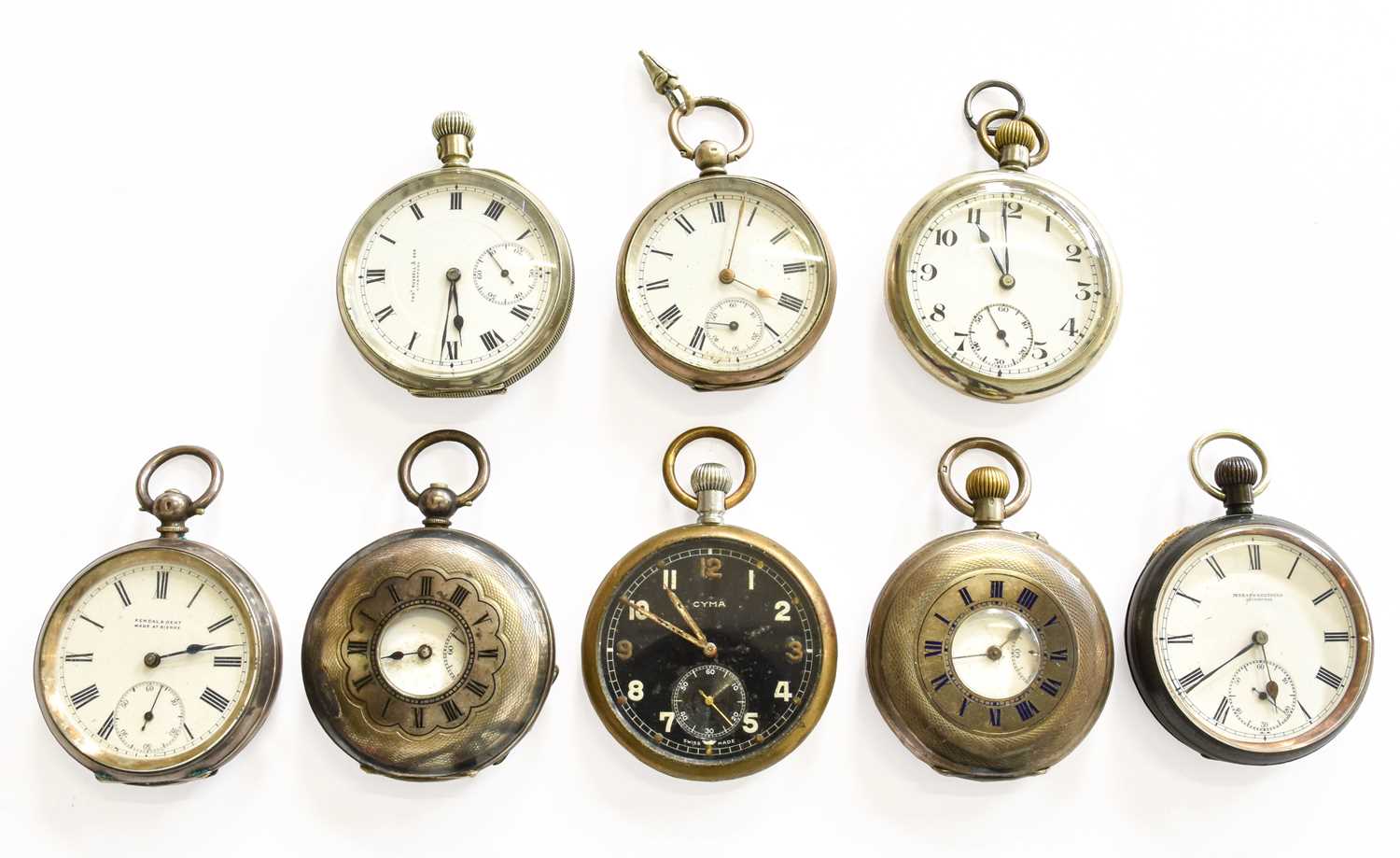 Lot 30 - A Gun Metal Omega Pocket Watch, four silver...