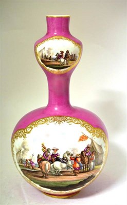 Lot 106 - A Continental Porcelain Double Bulb Vase, circa 1880, in Meissen style, with shaped frontal...
