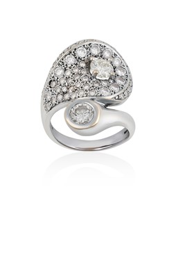 Lot 2026 - An 18 Carat White Gold Diamond Crossover Ring...