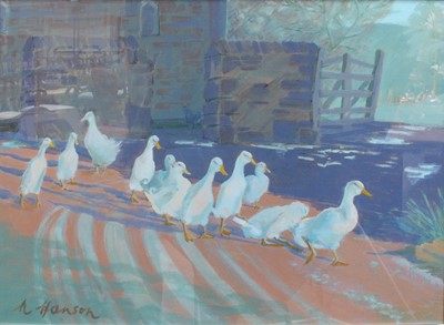 Lot 1017 - H* Hanson (20th Century) Gaggle of Geese in...