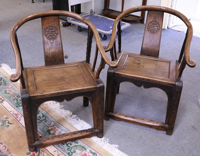 Lot 1250 - A Pair of 19th Century Elm Chinese Armchairs,...