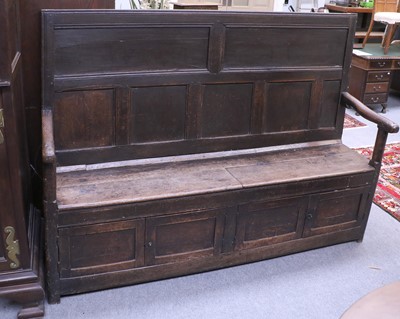 Lot 1262 - An Oak Box Settle, 18th century (with...