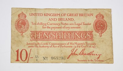 Lot 399 - George V 10 Shilling note, second Bradbury...