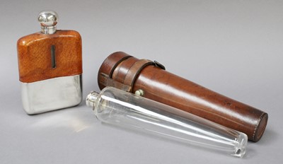 Lot 17 - A Silver Plate and Leather Covered Glass...