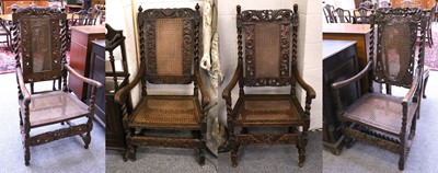 Lot 1116 - A Composite Set of Four Carolean Style Oak...