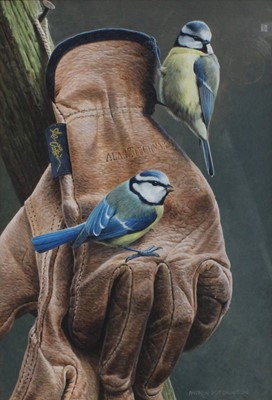 Lot 1035 - Andrew Hutchinson (b.1961) Bluetits on an Alan...