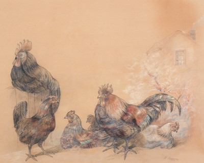 Lot 1040 - William Huggins (1820-1884) Study of chickens...