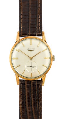 Lot 2307 - Longines: A 9 Carat Gold Wristwatch, signed...