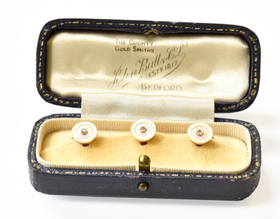 Lot 116 - Three Diamond and Mother-of-Pearl Dress Studs,...