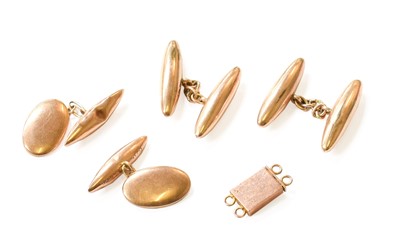 Lot 104 - Two Pairs of 9 Carat Gold Cufflinks; and A...
