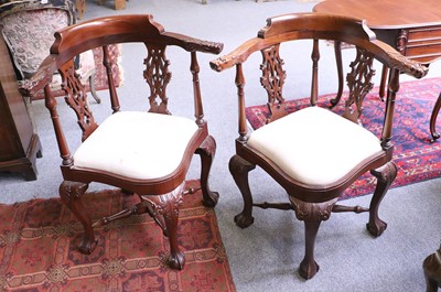 Lot 1154 - A Pair of Reproduction Mahogany Corner Chairs,...