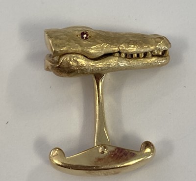 Lot 2083 - A Pair of 18 Carat Gold Crocodile Cufflinks...