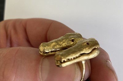 Lot 2083 - A Pair of 18 Carat Gold Crocodile Cufflinks...