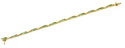 Lot 121 - A 9 Carat Gold Emerald and Diamond Bracelet,...
