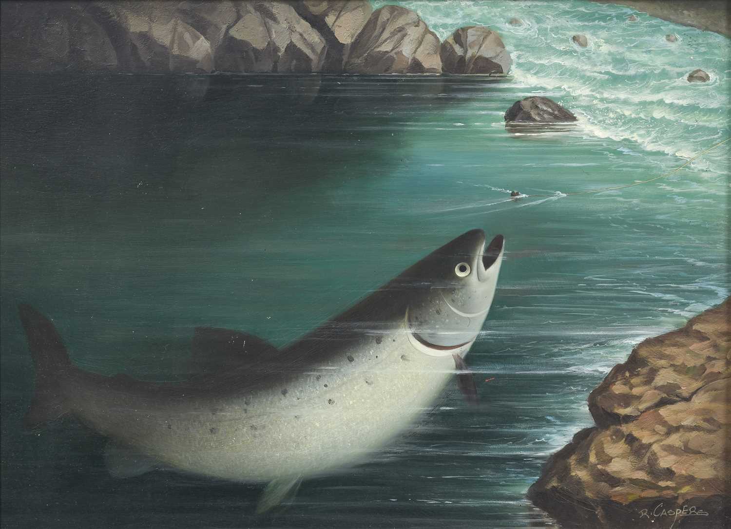 Lot 314 - R Caspers (20th century) Landed Salmon on a