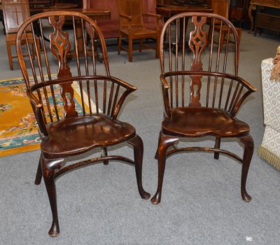 Lot 1206 - A Pair of Elm Windsor Chairs, with dished...