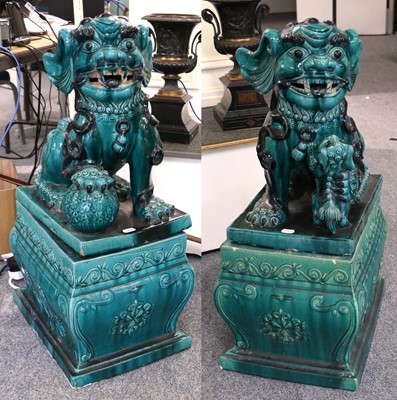 Lot 1107 - A Pair of Large Chinese Earthernware Turquoise...